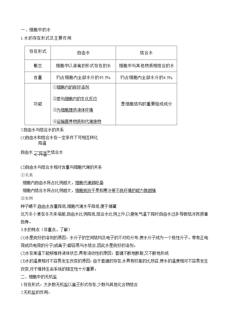 第2章  组成细胞的分子——【期末复习】高一生物单元必背知识点梳理（人教版2019必修1）03