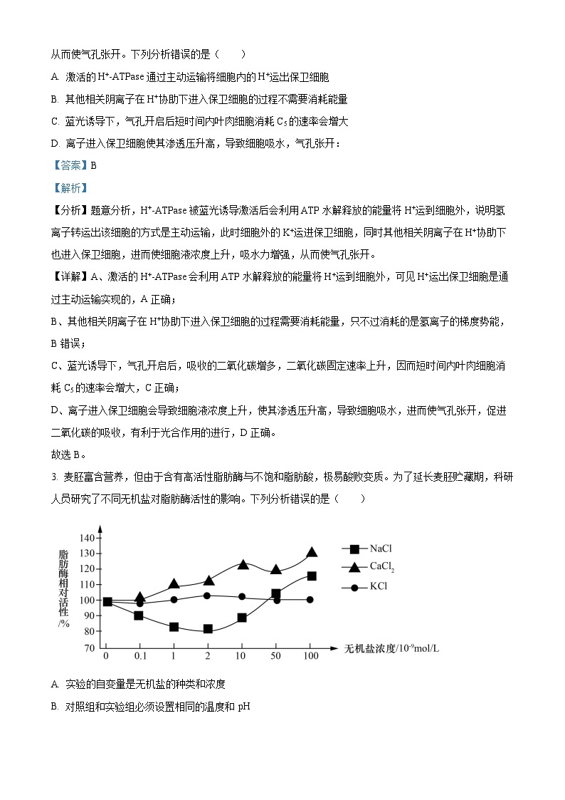 精品解析：2023届山东省潍坊实验中学高三二模拉练生物试题（一）（解析版）02