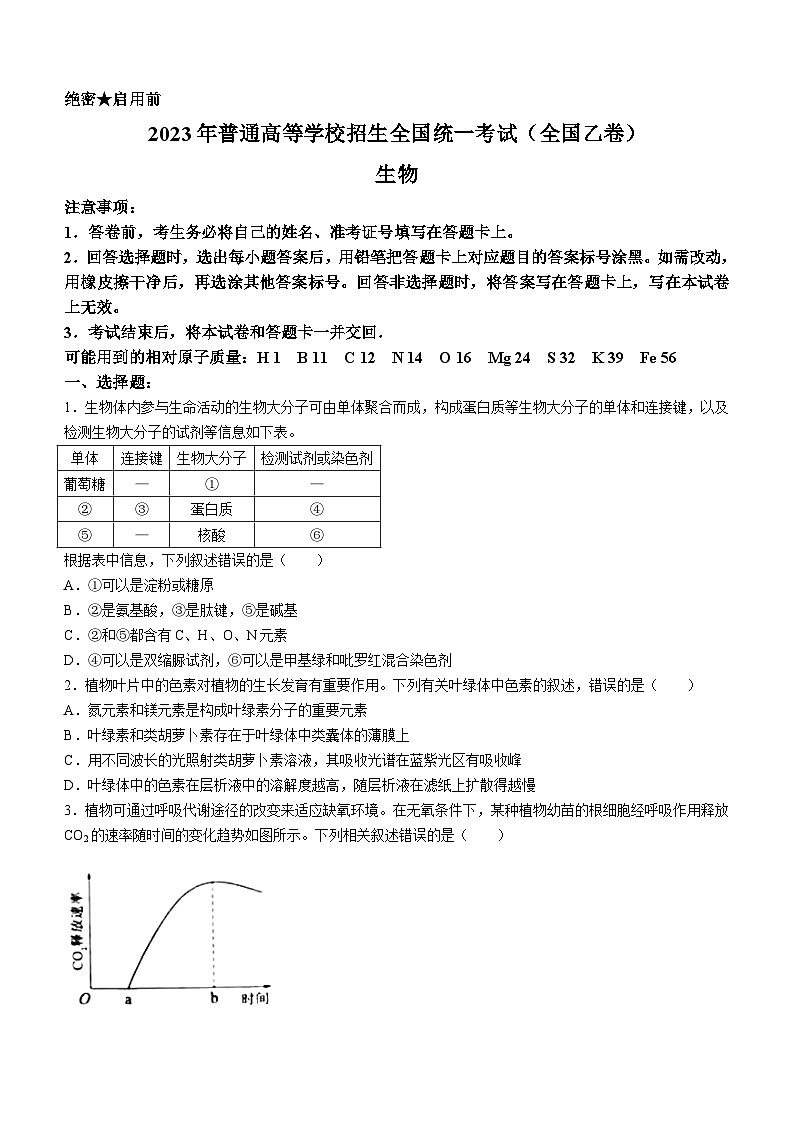 (网络收集版)2023年全国乙卷生物高考真题文档版(无答案)第1页