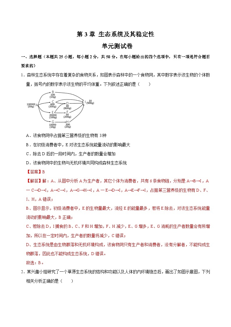 第3章 生态系统及其稳定性——2022-2023学年高二生物下学期期末知识点精讲+训练学案+期末模拟卷01