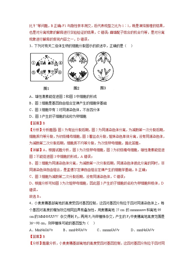 卷02——2022-2023年高一生物下学期期末模拟测试卷（人教版2019）02