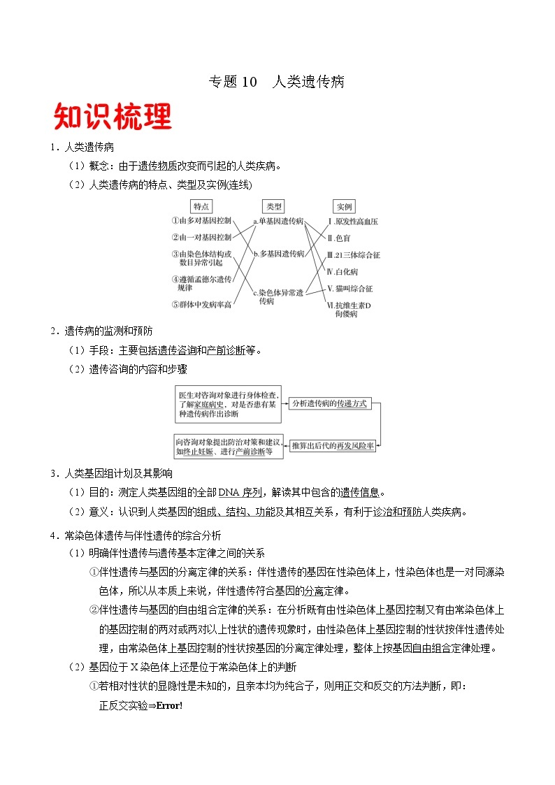 专题10 人类遗传病——高一生物下学期期末专题复习学案（人教版2019必修2）01