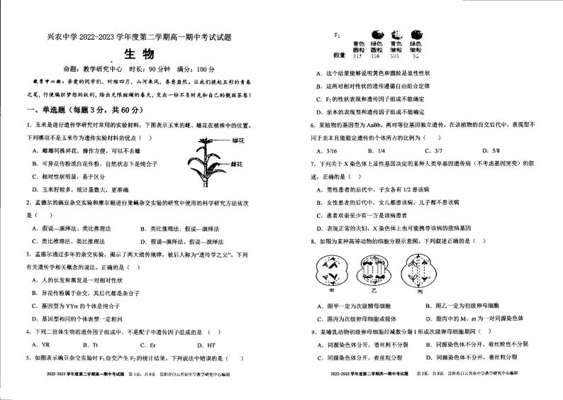 贵州省贵阳市白云兴农中学2022-2023学年下学期高一期中生物试卷01