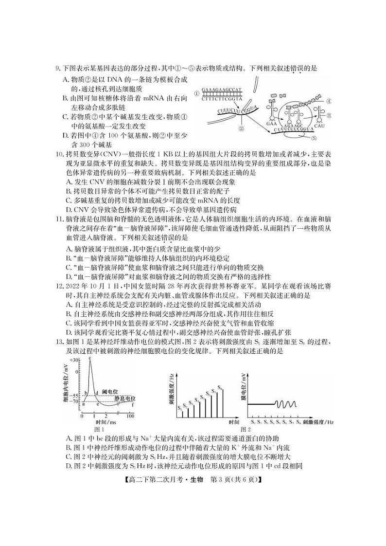 巴东县第三高级中学2022-2023学年高二下学期3月第二次月考生物试卷(PDF版)第3页