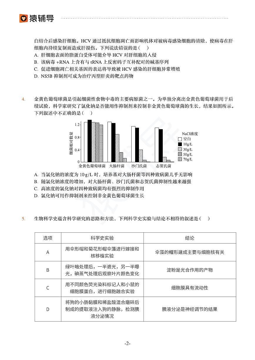 2022高考生物模擬卷2（全國卷地區(qū)）第2頁