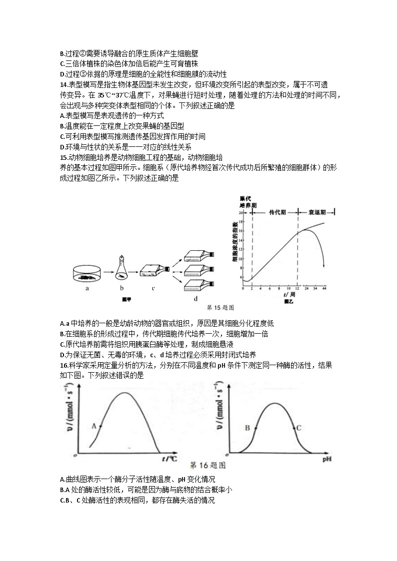 浙江省宁波市高三下学期选考模拟(二模)生物试题03