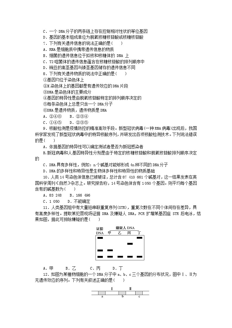 2023版新教材高中生物第3章基因的本质第4节基因通常是有遗传效应的DNA片段课时作业新人教版必修2第2页