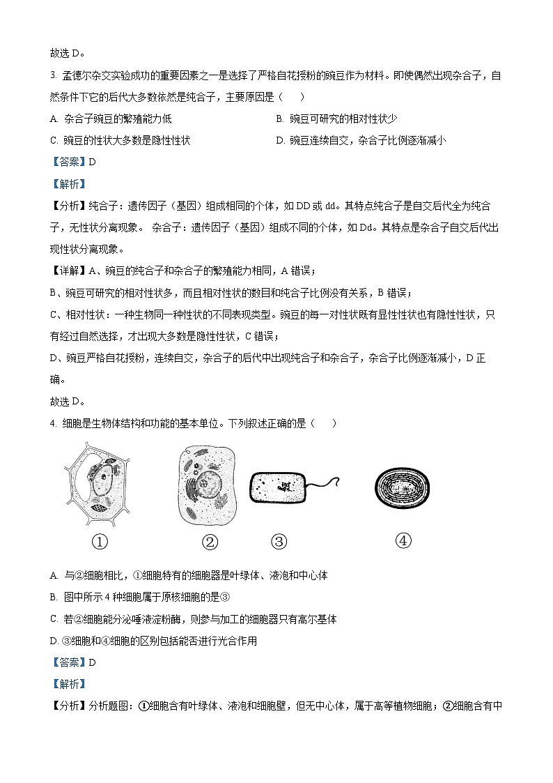 精品解析:浙江省北斗联盟2022-2023学年高一下学期期中联考生物试题(解析版)第2页