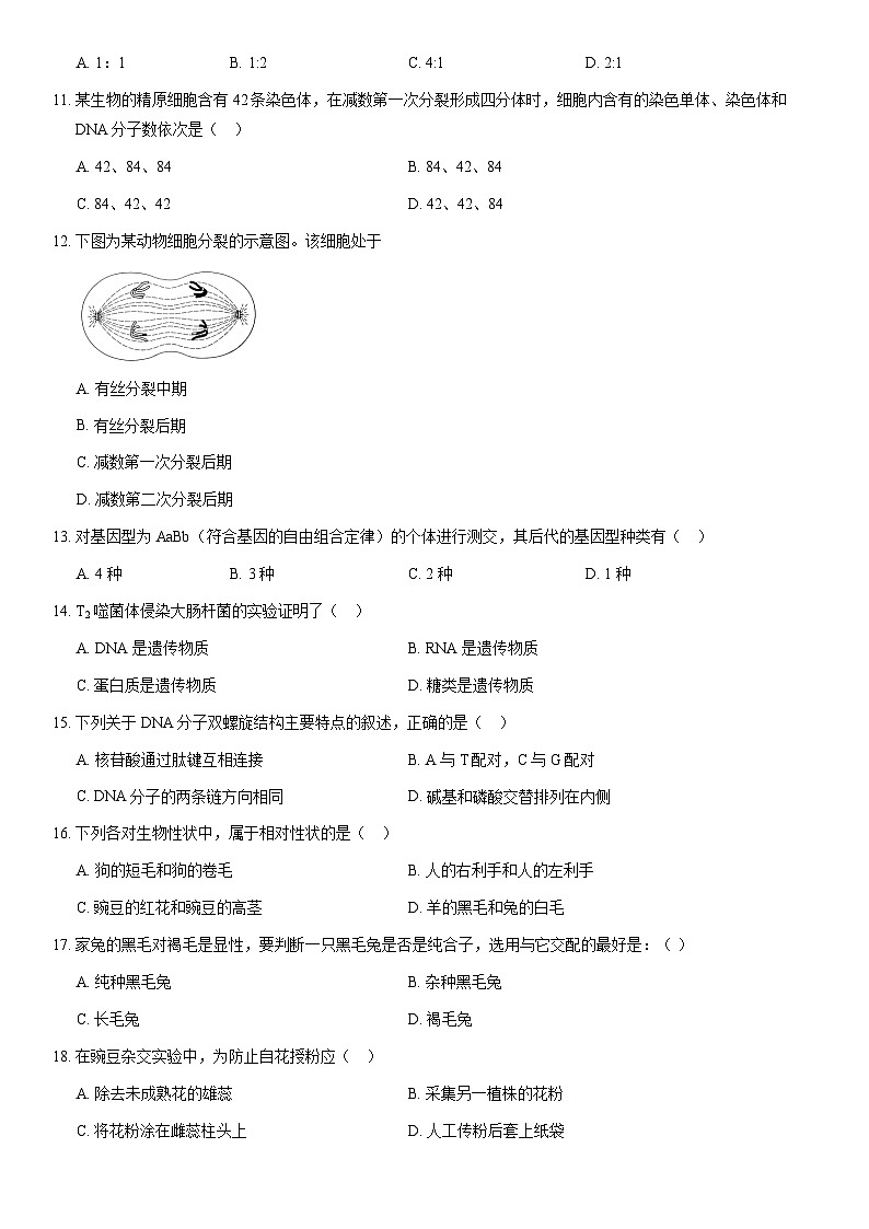 2020北京平谷五中高一(下)期中生物(教师版)第2页