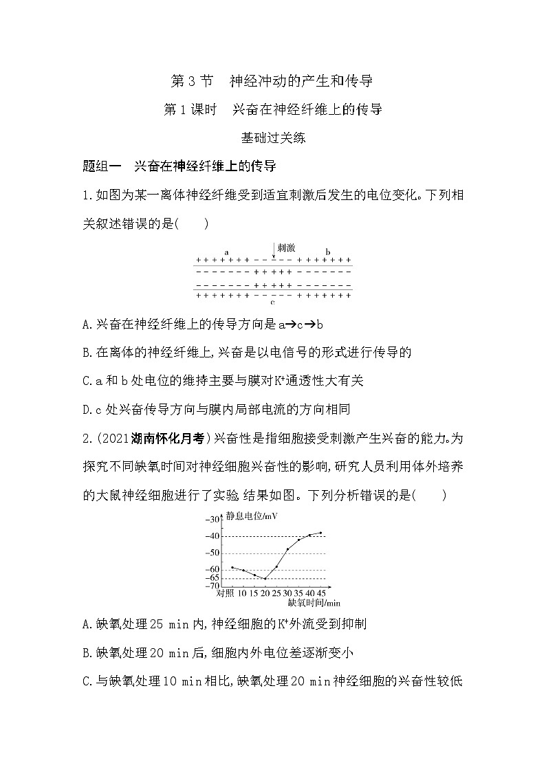 2023高中生物选择性必修1人教版新教材 第2章 神经调节 第1课时 兴奋在神经纤维上的传导 试卷01