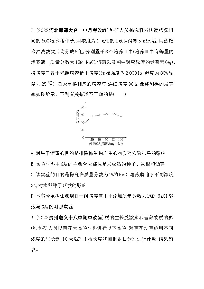 2023高中生物选择性必修1人教版新教材 第5章 植物生命活动的调节 专题强化练4 与植物激素或植物生长调节剂相关的实验设第2页