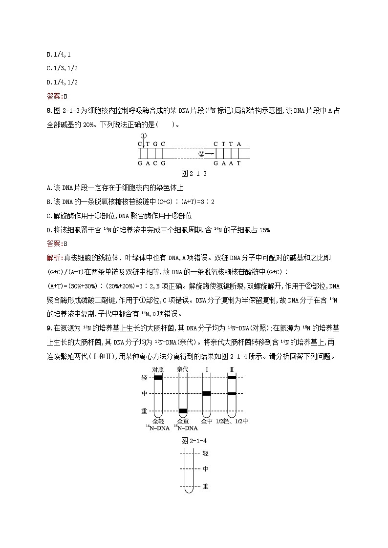 新教材适用2023年高中生物第2章遗传信息的复制与表达第1节遗传信息的复制课后习题北师大版必修203