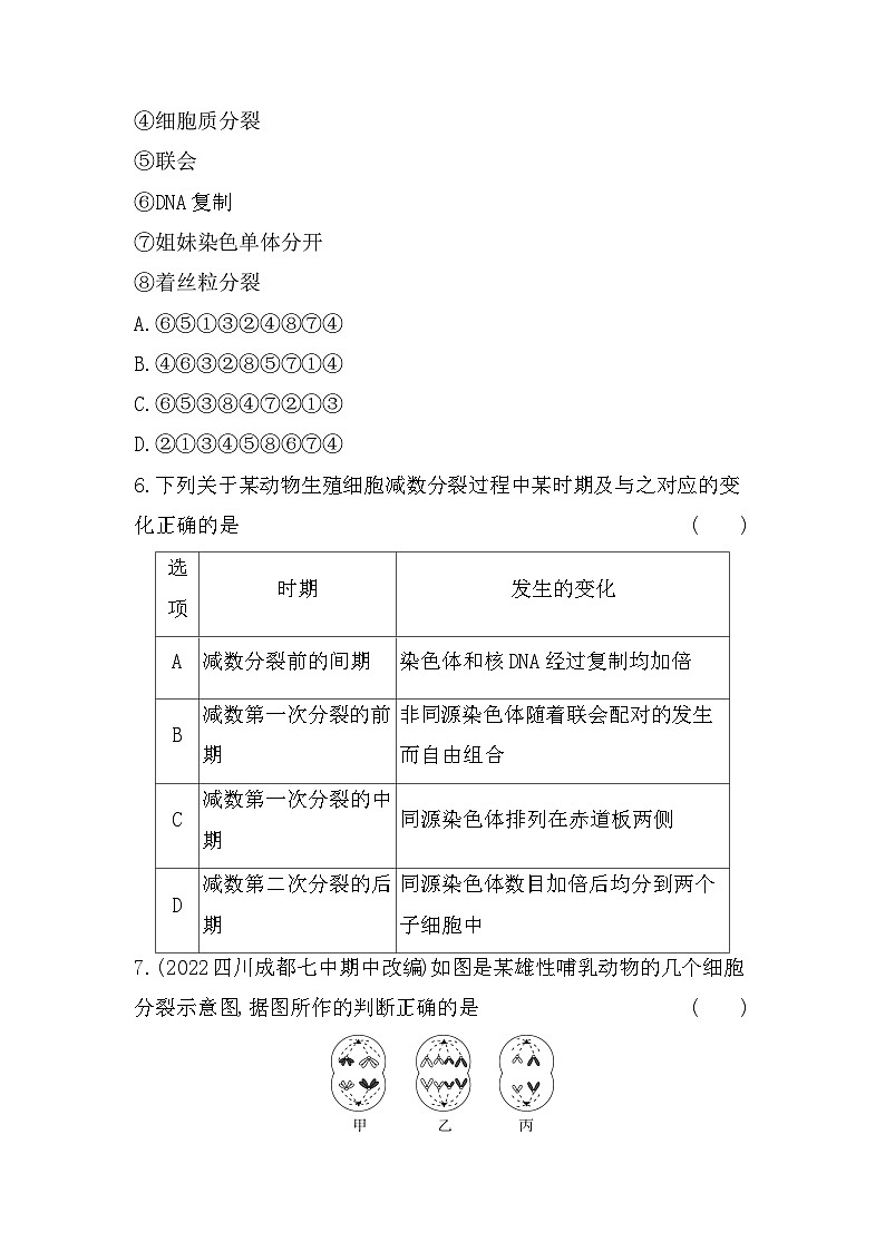 2023人教版高中生物必修2 遗传与进化 第2章 基因和染色体的关系 第1节 减数分裂和受精作用 试卷03