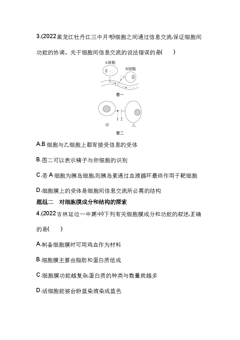 2023人教版高中生物必修1 分子与细胞 第3章 细胞的基本结构 第1节 细胞膜的结构和功能 试卷02