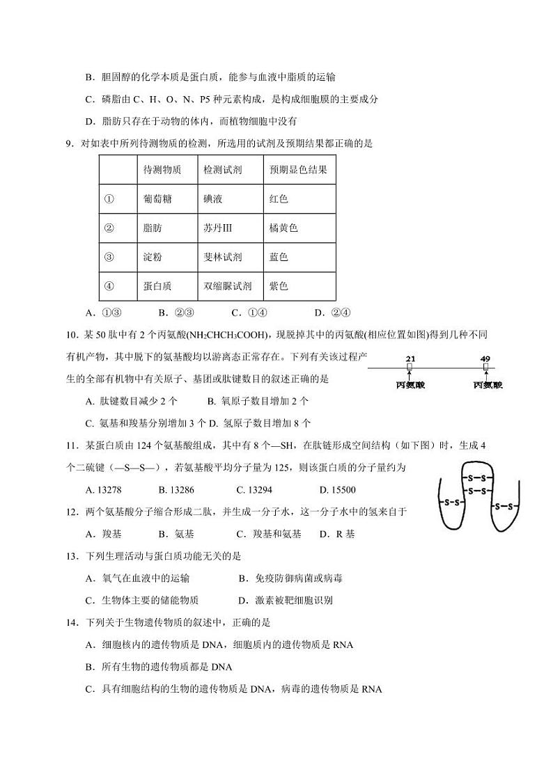 江苏省邗江2020-2021高一上学期生物期中试卷及答案02