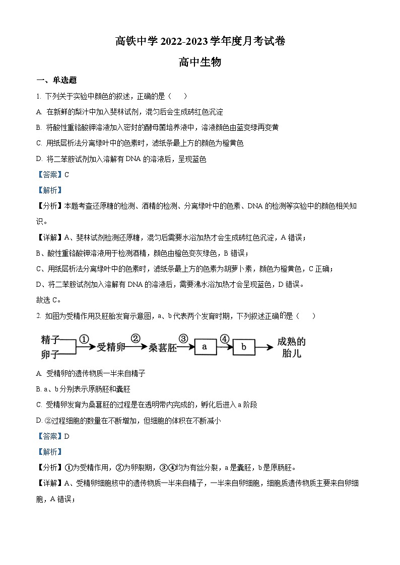 2023阜阳临泉一中(高铁分校)高二下学期第三次月考生物含解析第1页