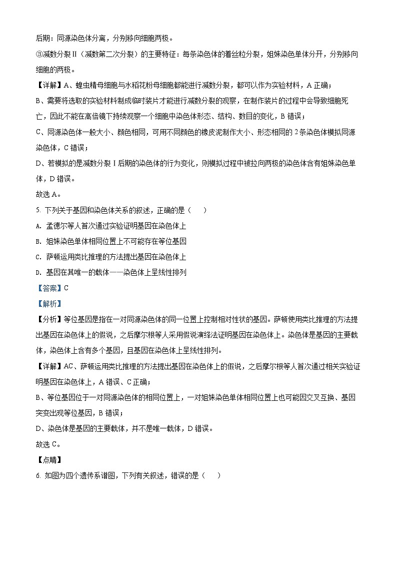 安徽省滁州市定远县育才学校2021-2022学年高一生物下学期期末试题(Word版附解析)第3页