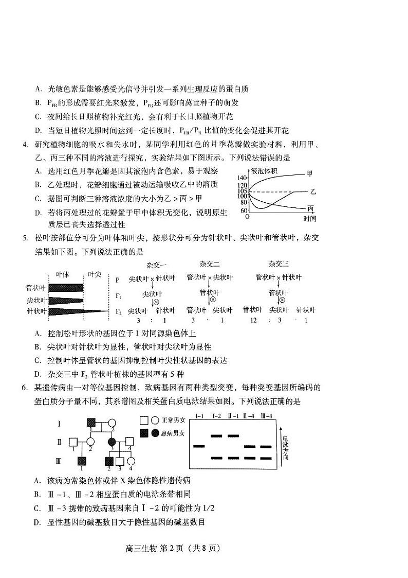 2023届山东省青岛市高三下学期第三次适应性检测(三模)生物PDF版含答案02