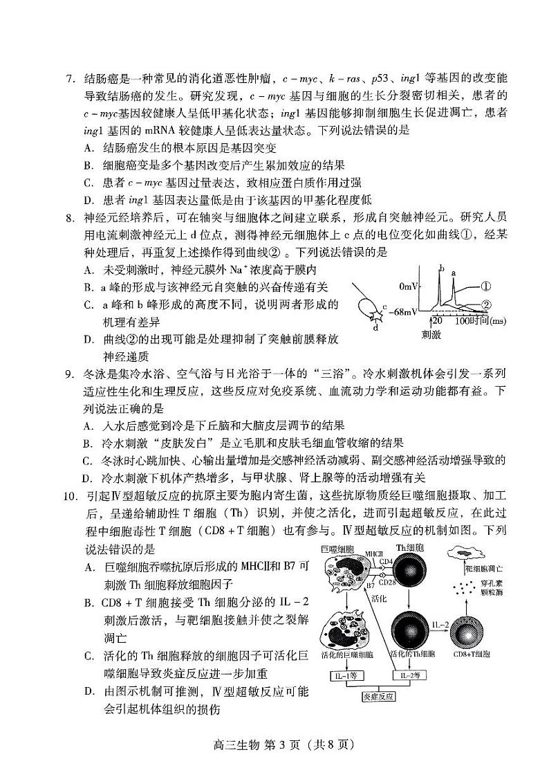 2023届山东省青岛市高三下学期第三次适应性检测(三模)生物PDF版含答案03