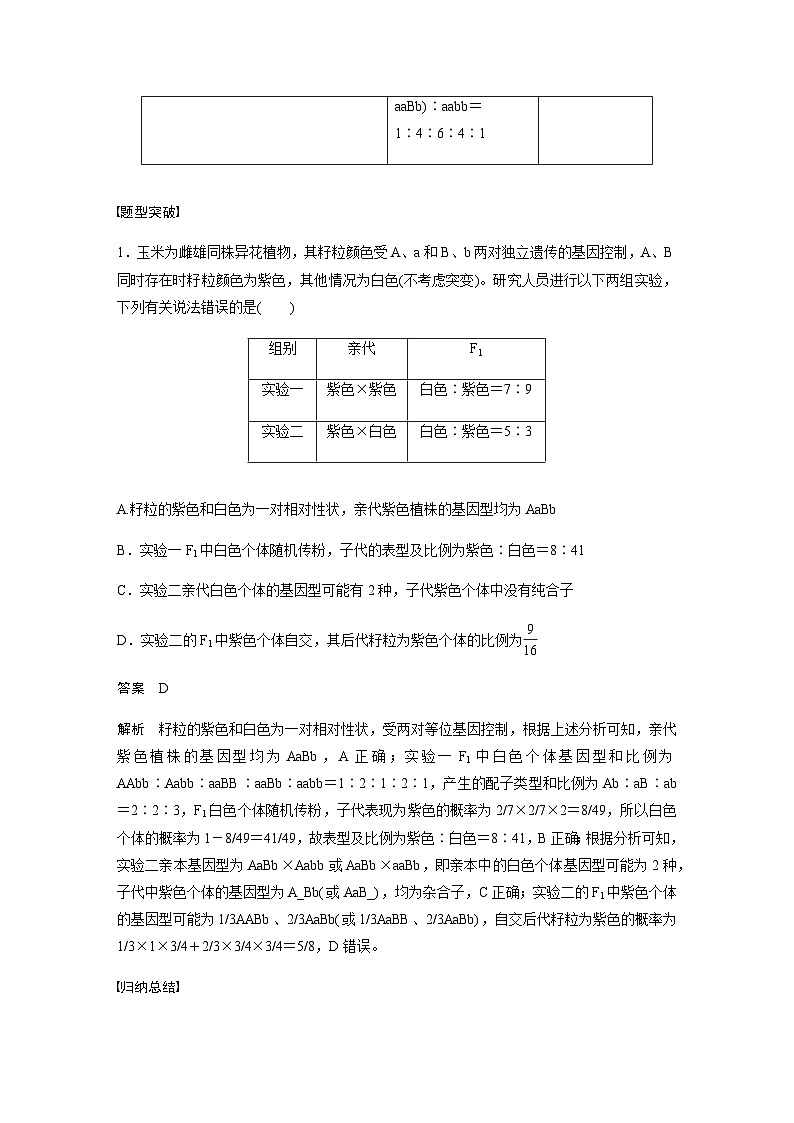 2024届苏教版高考生物一轮复习自由组合定律中的特殊比例和实验探究学案02