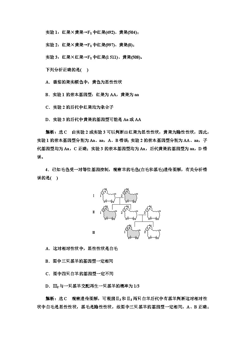 2024届人教版高考生物一轮复习分离定律的基本解题规律与方法作业含答案第2页