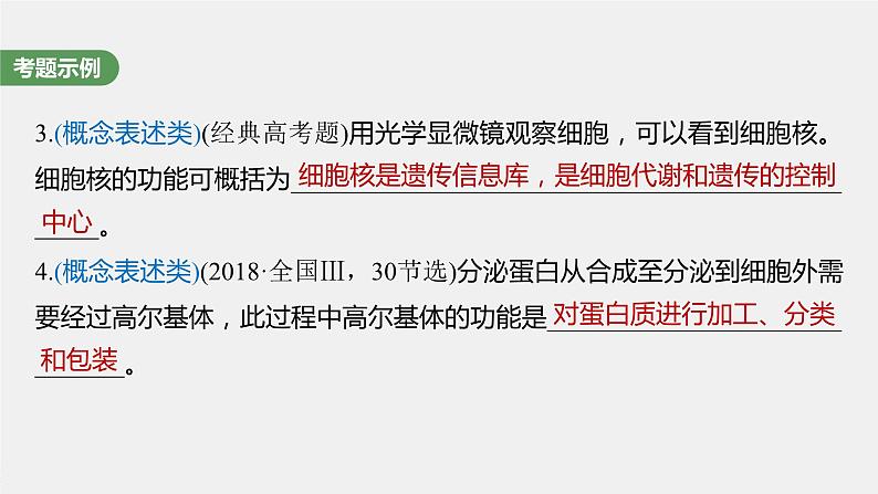 2024年高考生物一轮复习(新人教版) 第2单元 长句表达(一) 与细胞有关的概念、特点和作用的描述第3页