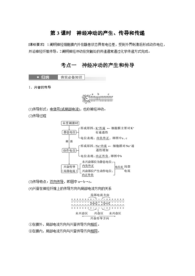2024年高考生物一轮复习(新人教版) 第8单元 第3课时 神经冲动的产生、传导和传递 练习课件01
