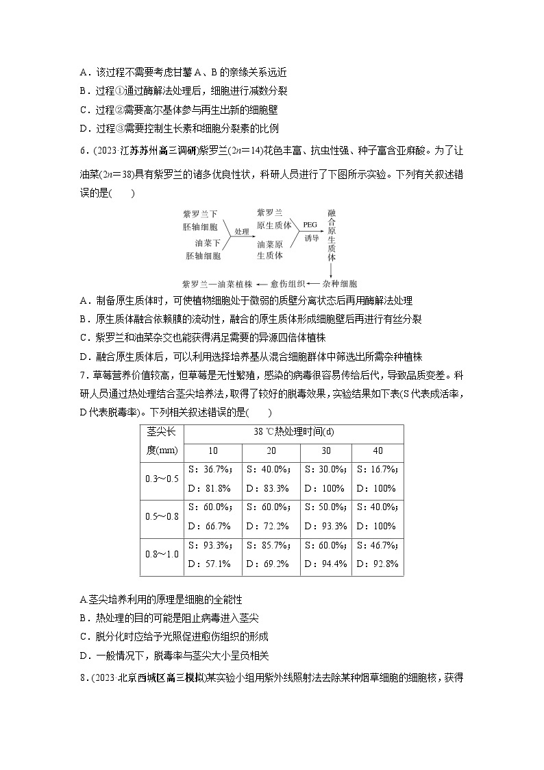 2024年高考生物一轮复习（新人教版） 第10单元　第3课时　植物细胞工程 练习课件02