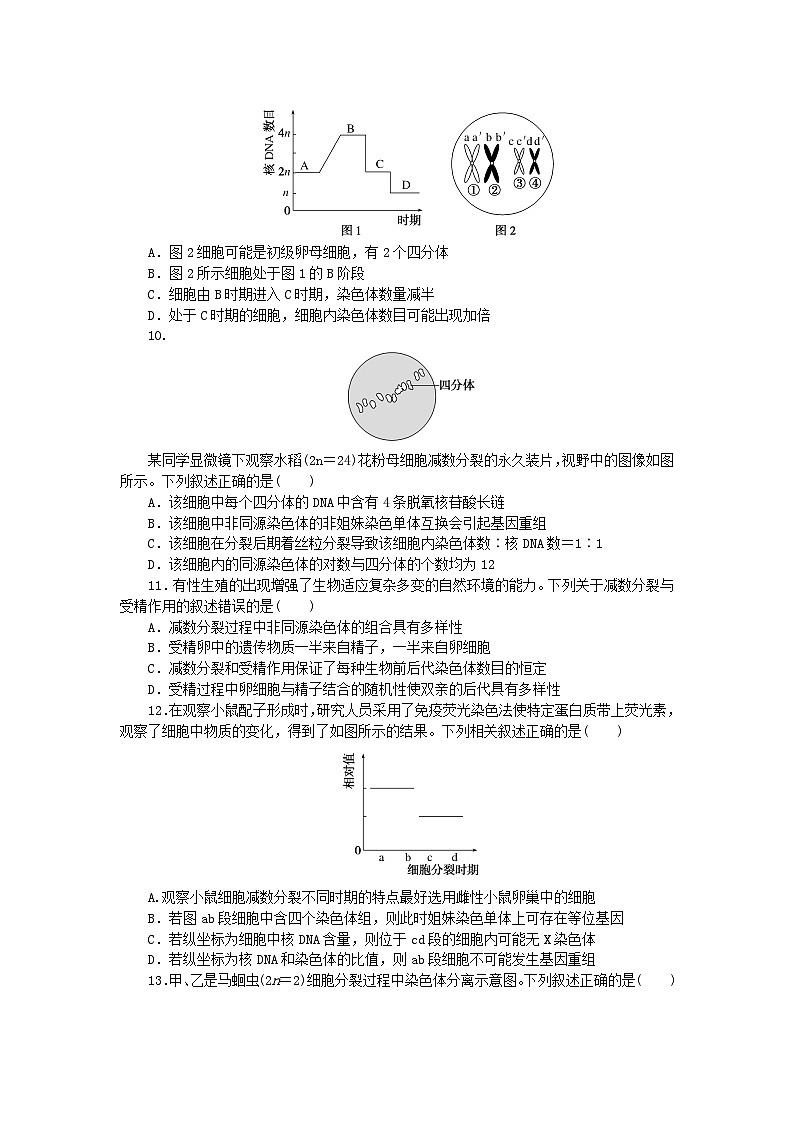 新高考2024版高考生物一轮复习微专题小练习专练41减数分裂和受精作用第3页