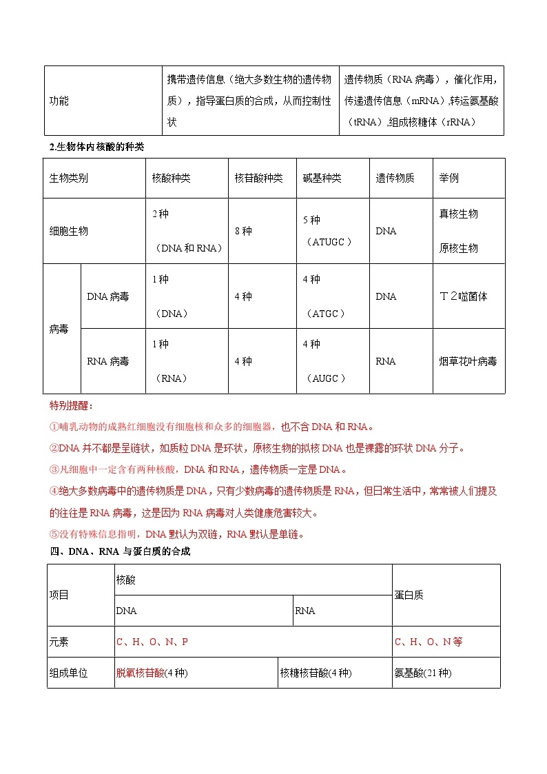 【暑假初升高】人教版生物初三（升高一）暑假预习-（必修1）第05讲 核酸是遗传信息的携带者  讲学案03