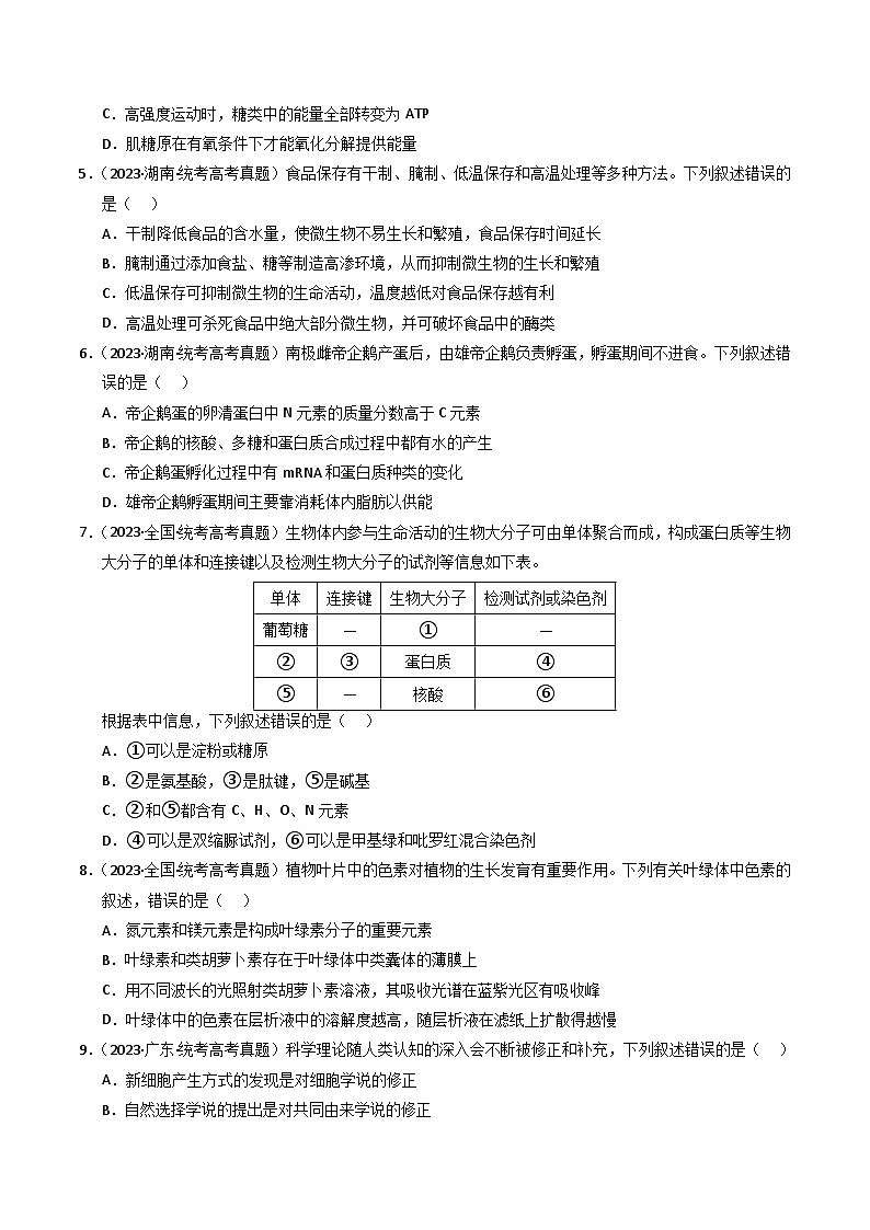 2023年高考真题和模拟题生物分项汇编(全国通用)专题01 细胞的结构与分子组成(原卷版)第2页