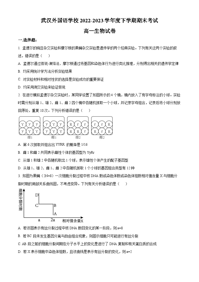 2023武汉外国语学校高一下学期期末生物试题含解析01