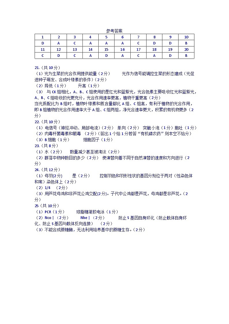 安徽省合肥一中2022-2023学年下学期高二年级期末考试++生物答案第1页