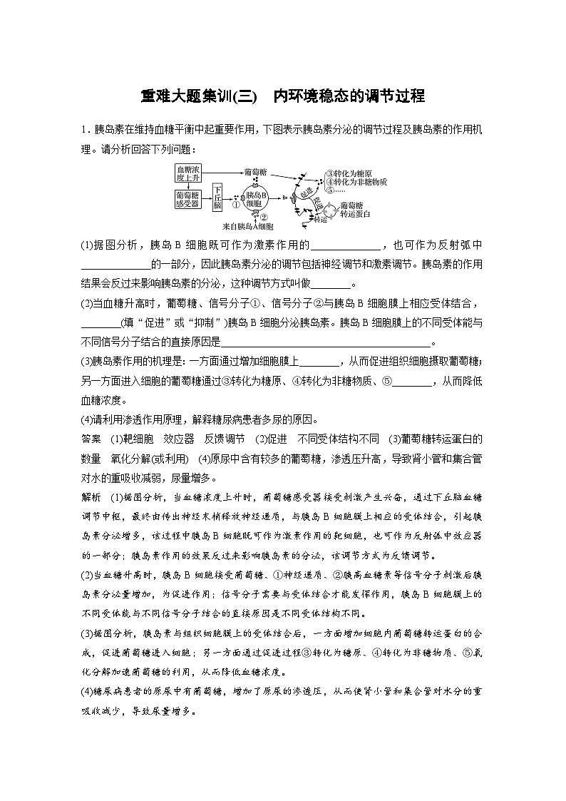 (新高考)高考生物二轮复习第1部分 专题突破 专题5 重难大题集训(三) 内环境稳态的调节过程第1页