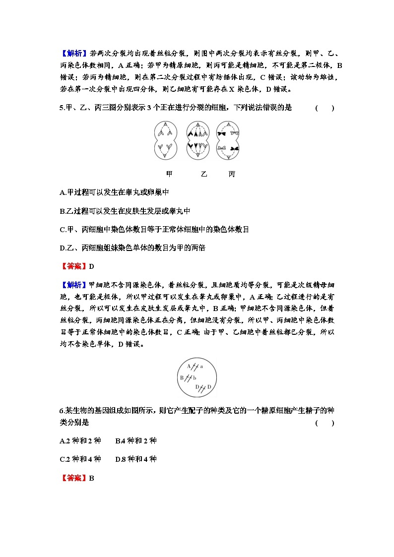 2024届高考生物一轮复习第四单元细胞的生命历程第2讲减数分裂和受精作用练习含答案03