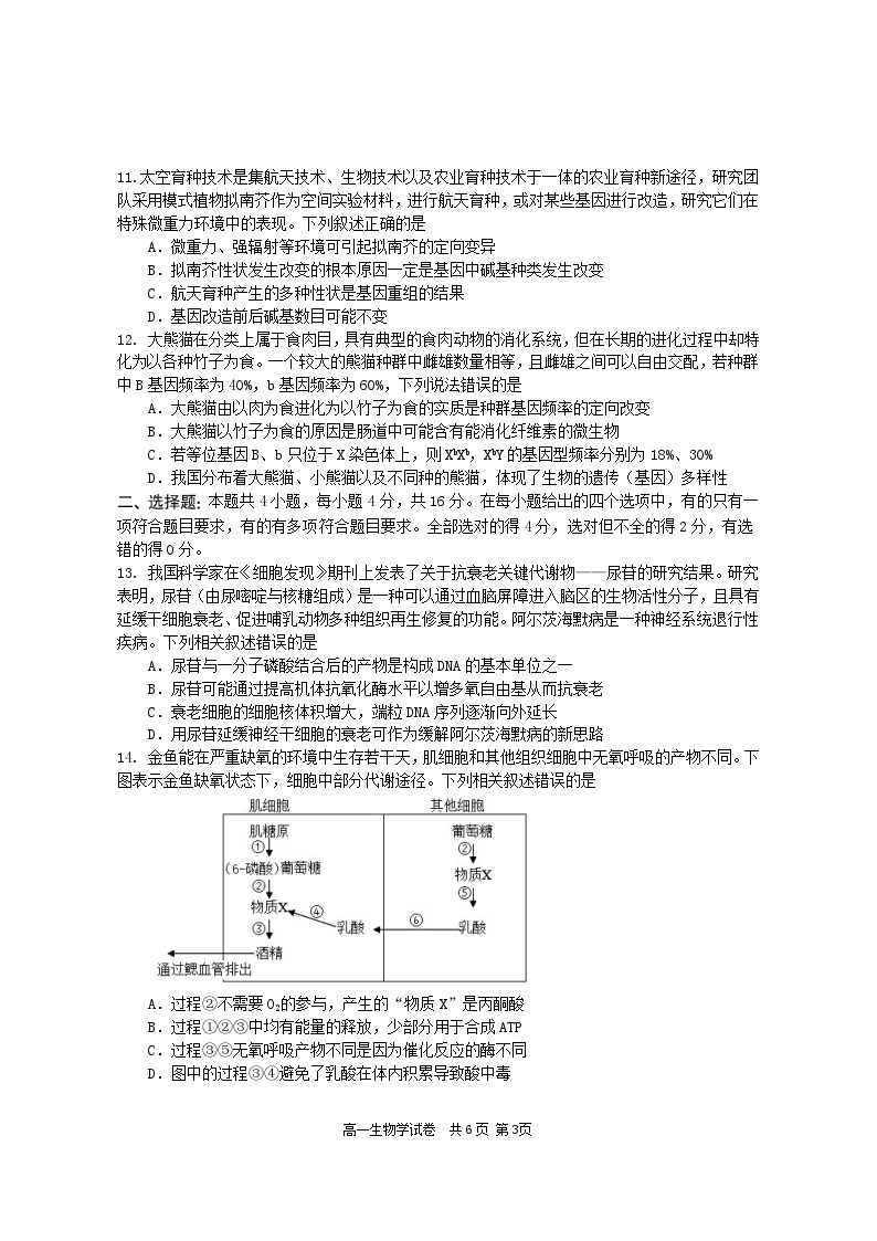 湖南省长沙市宁乡市2022-2023学年高一生物下学期期末试题（Word版附答案）03