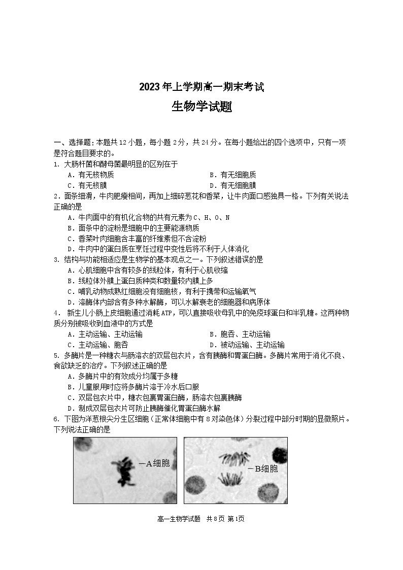 湖南省长沙市宁乡市2022-2023学年高一生物下学期期末试题（Word版附答案）01