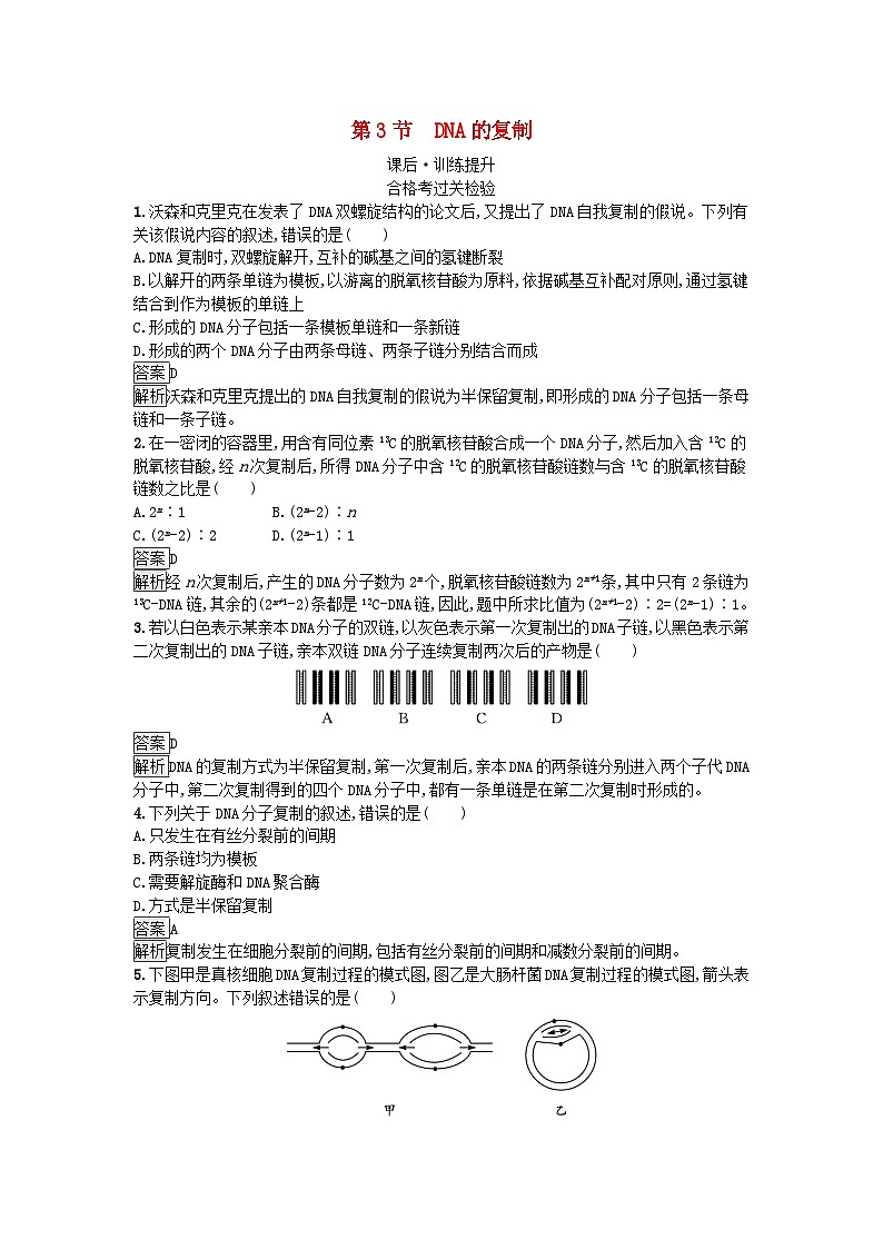 新教材2023年高中生物第3章基因的本质第3节DNA的复制课后训练新人教版必修201