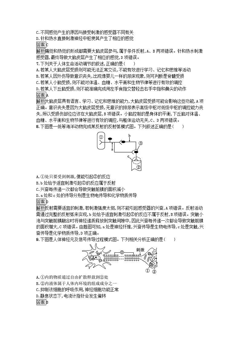 新教材2023年高中生物第2章神经调节过关检测A卷新人教版选择性必修1第2页