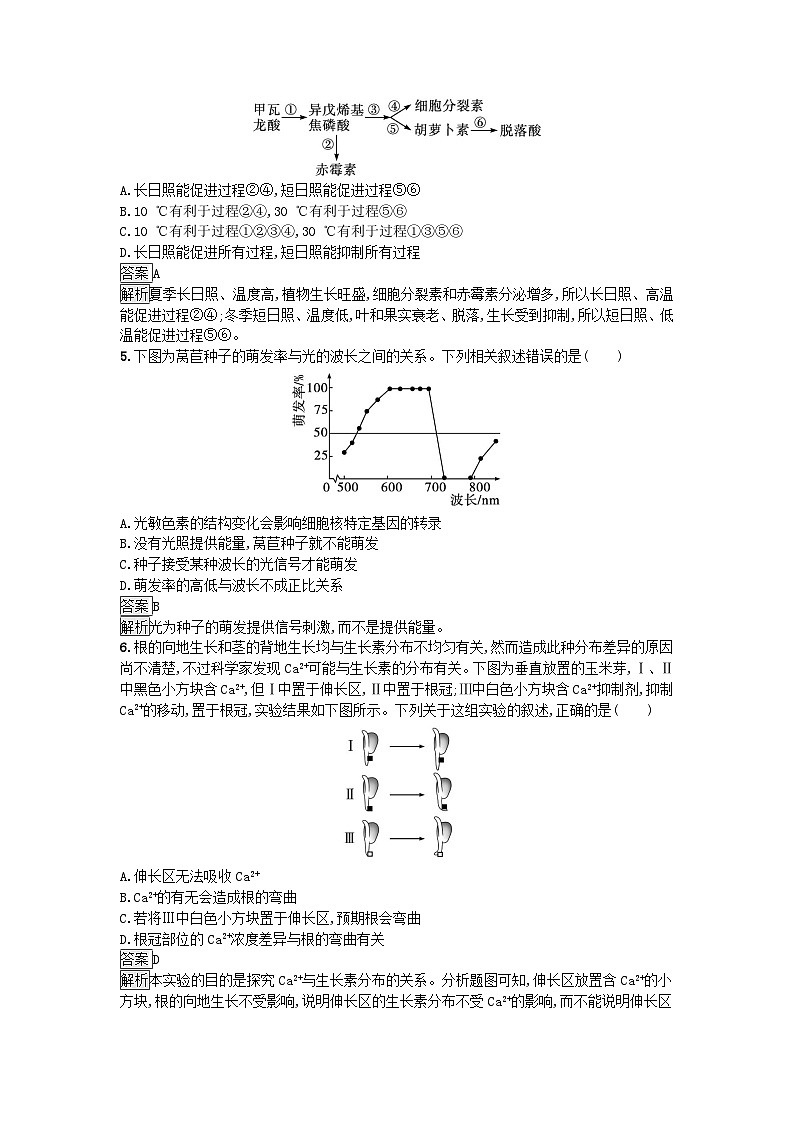 新教材2023年高中生物第5章植物生命活动的调节第4节环境因素参与调节植物的生命活动课后训练新人教版选择性必修102