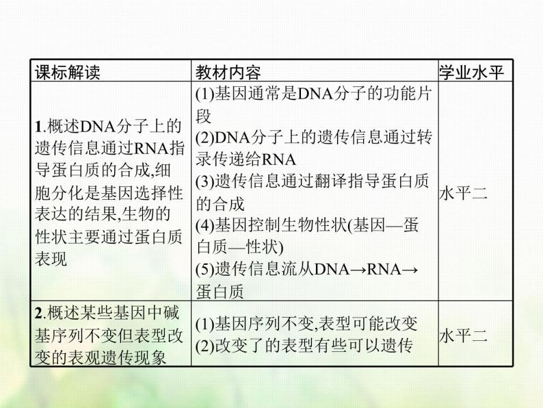 高中生物学考复习专题第六单元遗传的分子基础15基因控制蛋白质合成与表观遗传课件02