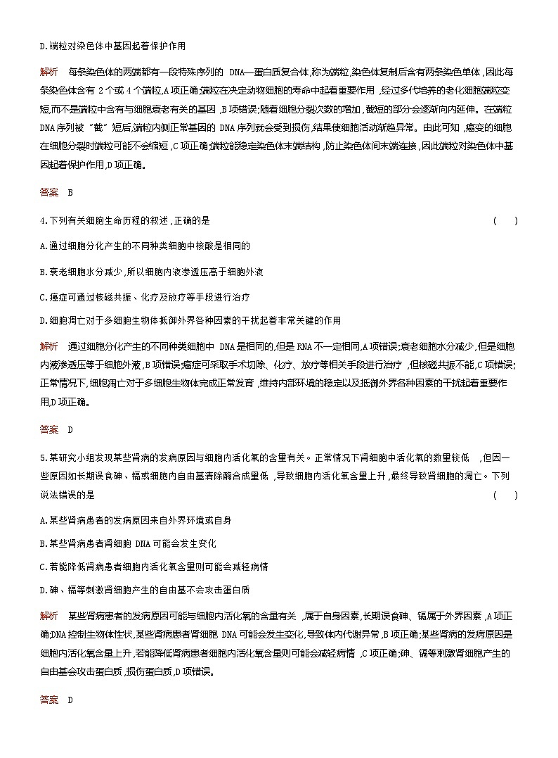 2024届人教版高考生物一轮复习细胞的分化、衰老与死亡作业(不定项)含答案第2页
