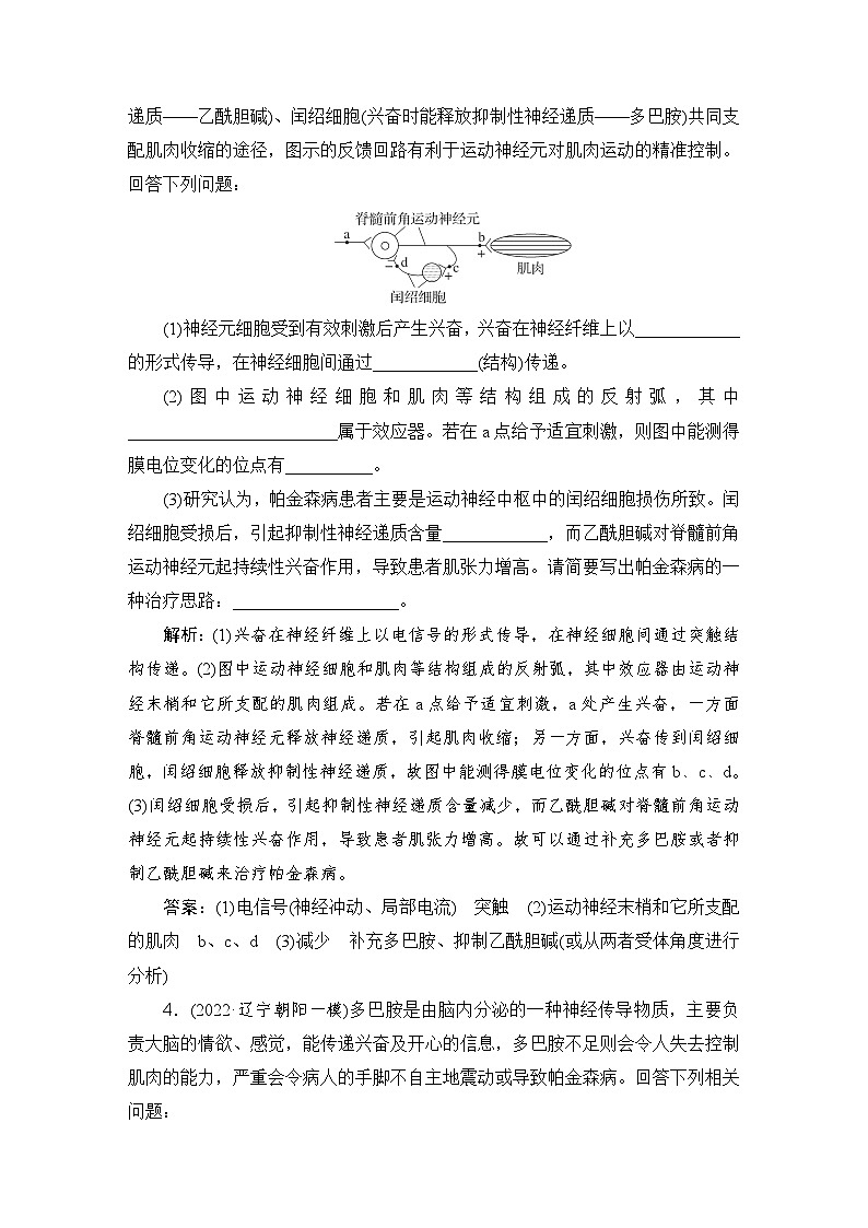 2024届人教版高考生物一轮复习特色热点练5神经调节回路、动物调节异常作业(多项版)含答案第3页