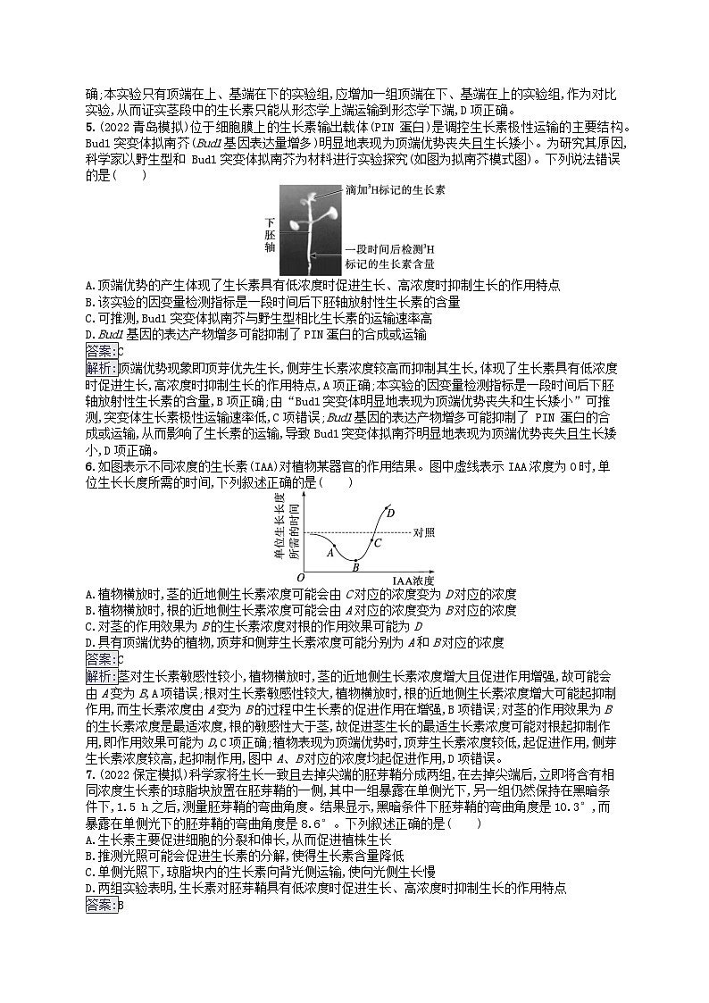 适用于新教材2024版高考生物一轮总复习课时规范练36植物生长素及其生理作用新人教版第2页