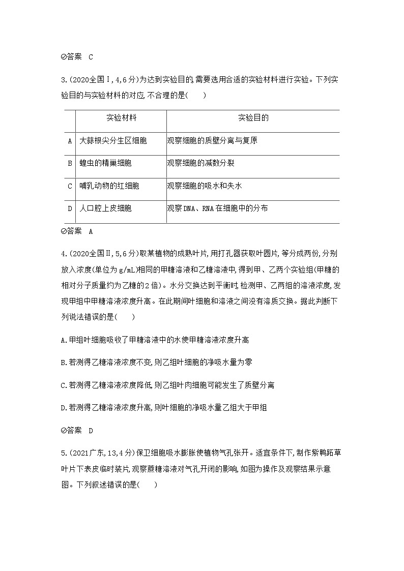 2024届人教版高考生物一轮复习细胞的物质输入和输出作业含答案第2页