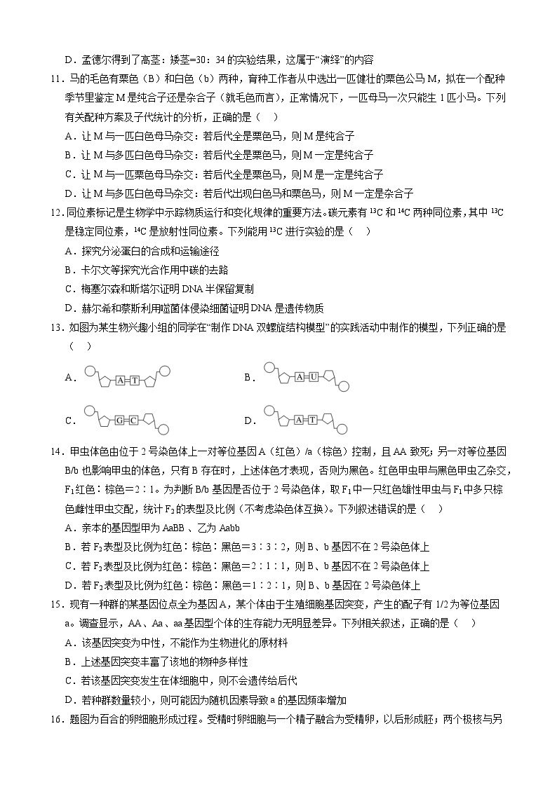 【新高三摸底】2024届新高三-生物开学摸底考试卷（全国通用，老教材）03