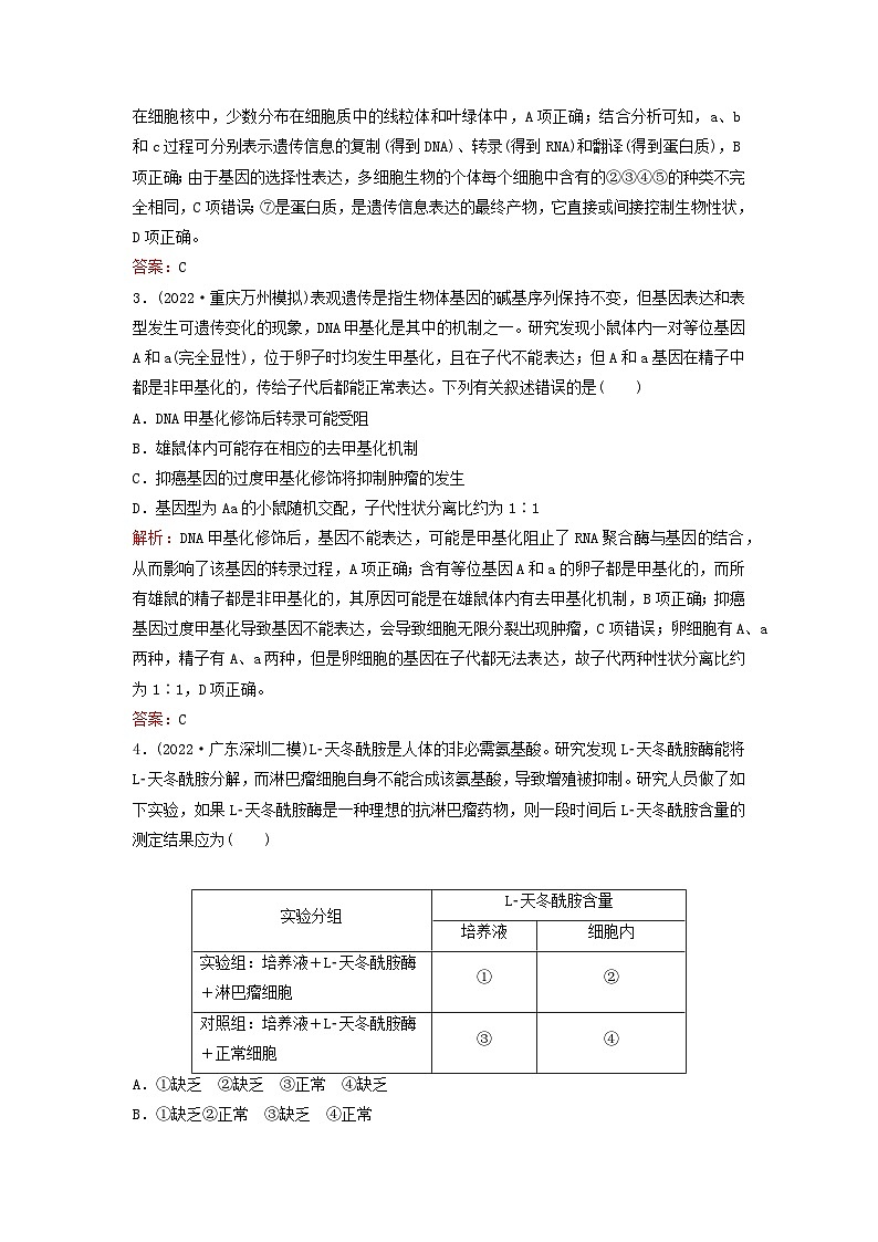 2024届高考生物一轮总复习第六单元遗传的分子基础课时跟踪练18基因的表达02