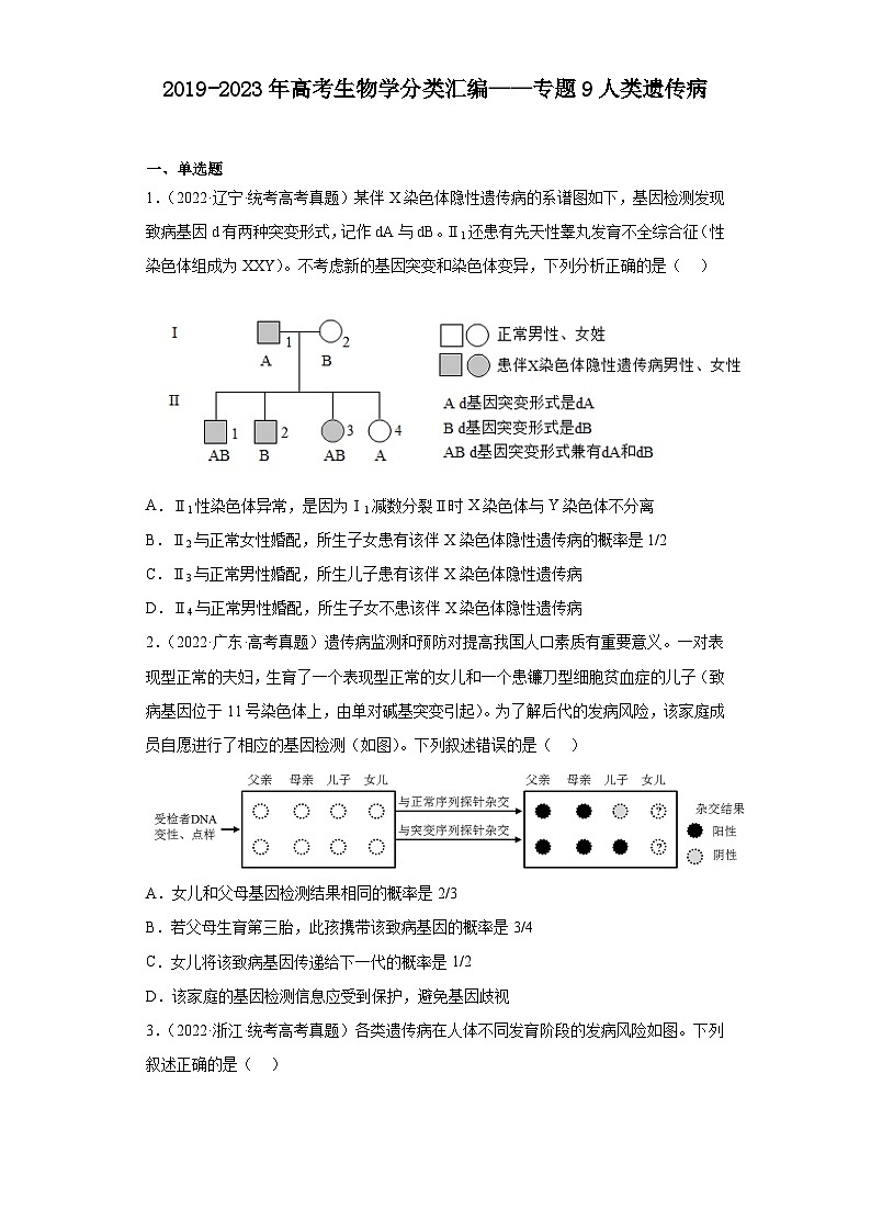 2019-2023年高考生物学分类汇编——专题9人类遗传病(原卷版)第1页