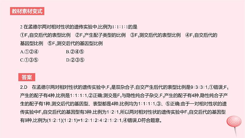 2024版高考生物一轮复习教材基础练第五章遗传的基本规律第2节基因的自由组合定律教学课件05