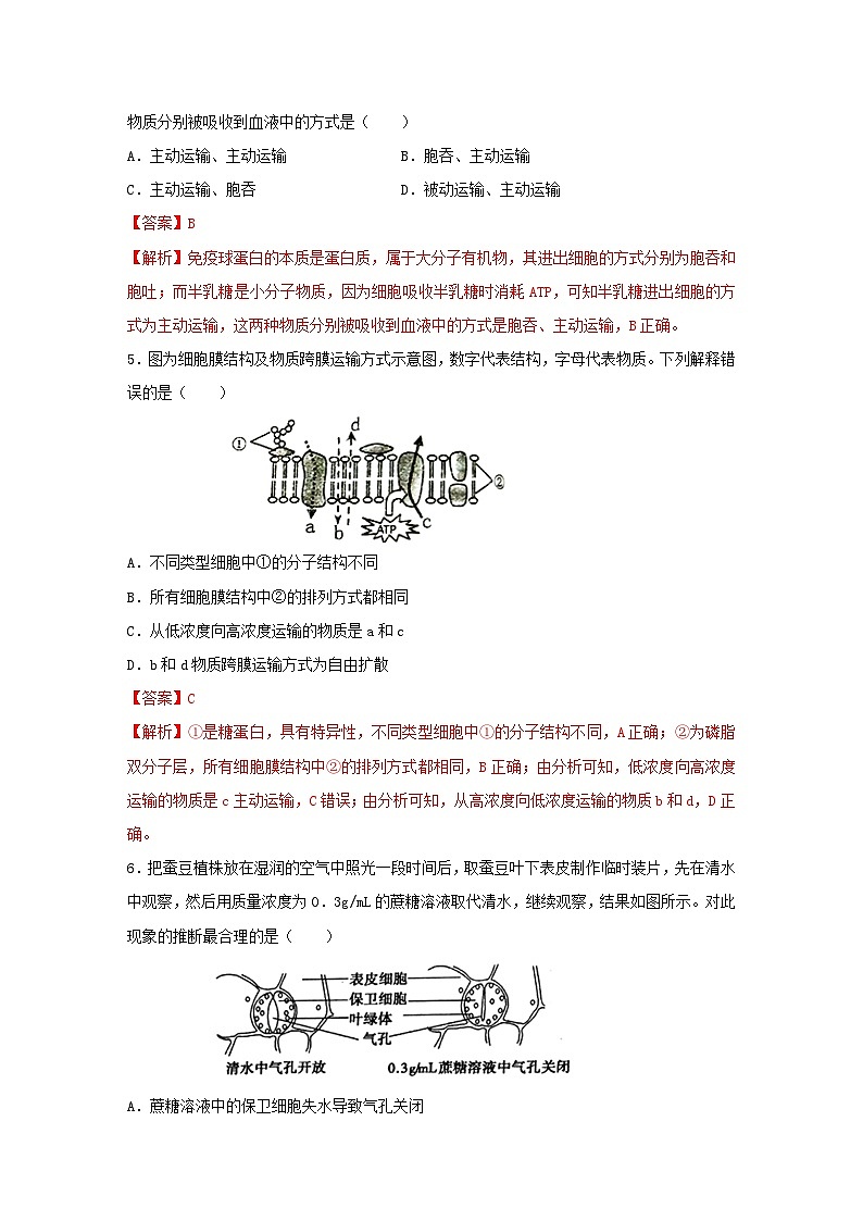 暑期预习2023高中生物专题06物质的跨膜运输核心素养练习新人教版必修1第2页
